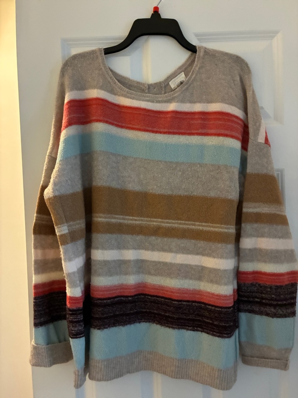 Caslon Multicolor Striped Crewneck Sweater - Taupe, Red, Blue, Brown